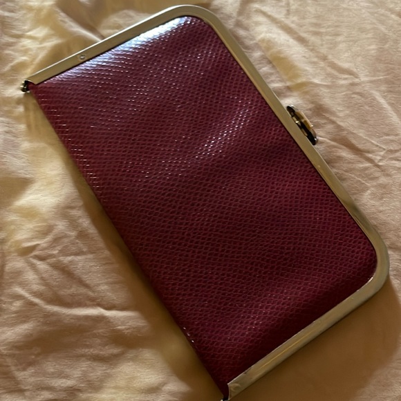 Vintage Hidden Chain Kiss Lock Clutch Evening Bag! Red Snake Print,Maybe Leather - Picture 2 of 10